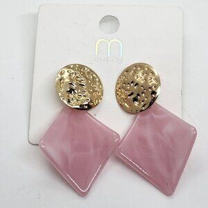 Nwt Gold Tone Pink Lucite Dangle‎ Earrings Melody